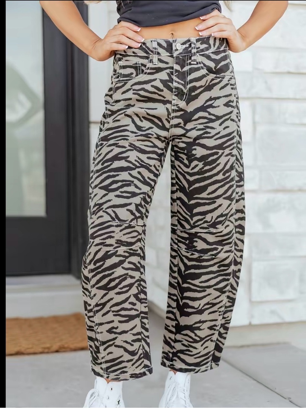 Zebra Print barrel jeans size 4